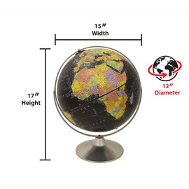 Replogle Starlight, Black Ocean World Globe, Desktop Piece, Gyro-matic meridian, Silver base, Detailed Cartography