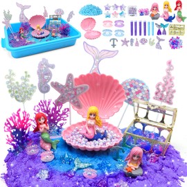 CORPER TOYS Ocean Mermaid Sand Art Kit for Kids with Magic Sand, Seashell & Treasure Accessories Sensory Bin Toys for Toddlers Girls Gift for Birthday Christmas
