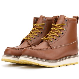 Men's Stylish Classic 6" Soft Moc Toe Leather Work Boot With Non-Slip Wedge Outsole & Goodyear Storm Weltt (84994D / 10)