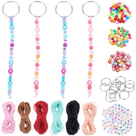 SUNNYCLUE 1 Box DIY 20 Sets Keychain Diy Kit Flat Alphabet Beads Plastic Acrylic Transparent Assortment Flat Round Letters Heart Shape Bead Key Ring Kit for Jewellery Making Teacher Day Gifts