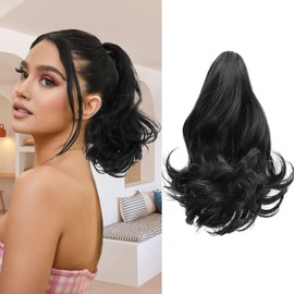 MOCA HAIR Ponytail Extension,Black 12 Inch Claw Clip Ponytail Extension, Soft Wavy Curly Clip on Ponytails for Women Heat Resistant Synthetic Hairpiece for Daily Use