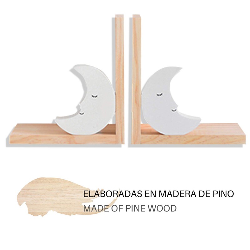 Nacnic Set of 2 Wooden Moon Bookends | Non-Slip Bookends