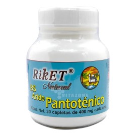 Vitamina B5 Ácido Pantoténico 30 Capletas De 400 Mg Riket Sabor Sin Sabor
