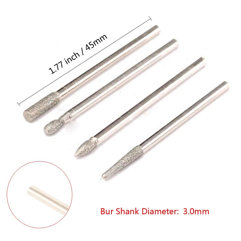 Gasea 30pcs 1/8" Shank Diamond Coated Burr Drill Bits for