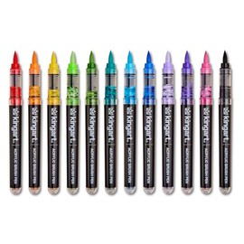 KINGART® PRO Acrylic Brush Pens (448-12), 12 Vibrant Colors, Flexible Brush Tip with Blendable Ink