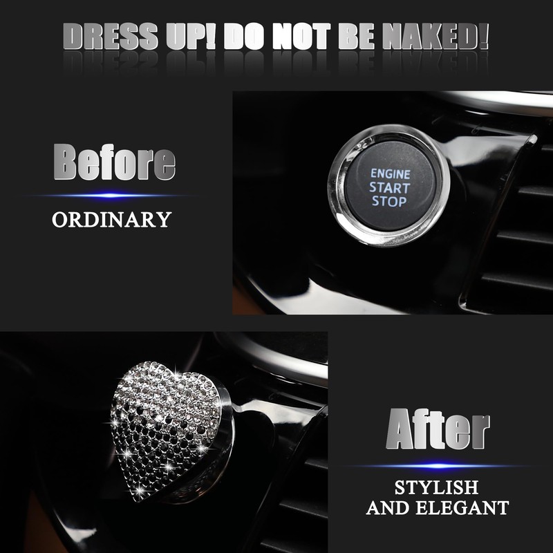 TOMALL Bling Car Engine Start Button Cover Diamond Interior Crystal