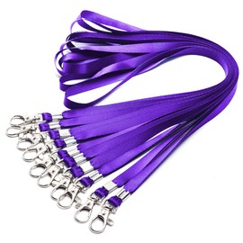 Lanyards 10 Pcs Bulk Lanyard for Id Badges Flat Purple Lanyard with Badge Clip Swivel Hook (10, Purple)