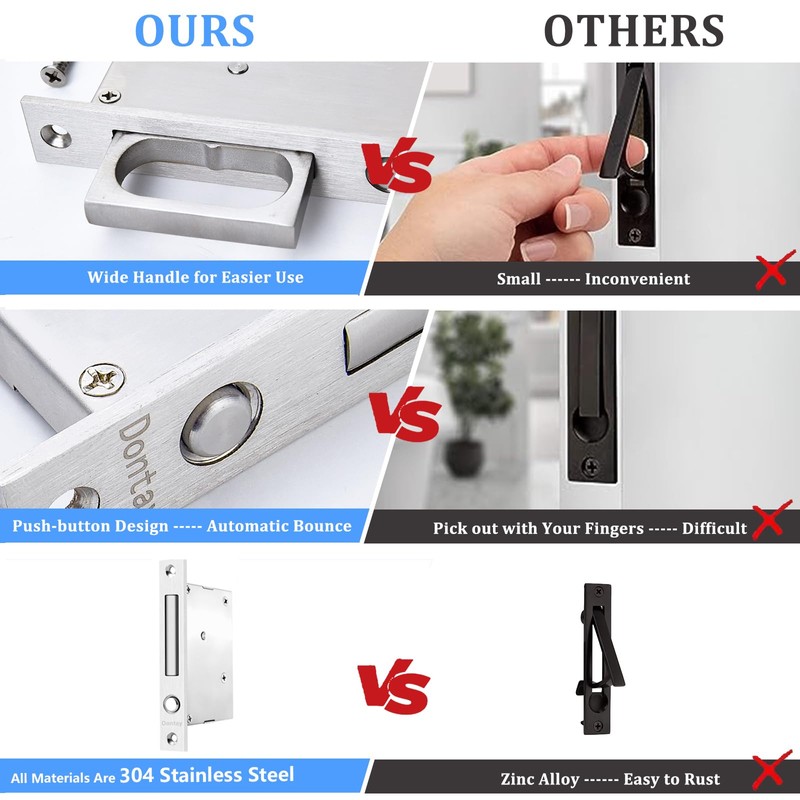 Dontay Sliding Pocket Door Handles, 304 Stainless Steel Non Locking