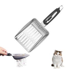 Jrhncy Cat Scoop for Cat Litter, Stainless Steel Cat Litter Scoop, Kitty Metal Scoop with Rubber Handle, Quick Sifted Cat Litter, Aluminium Alloy Sieve Scoop, Cat Litter Tray, Poop Sieve