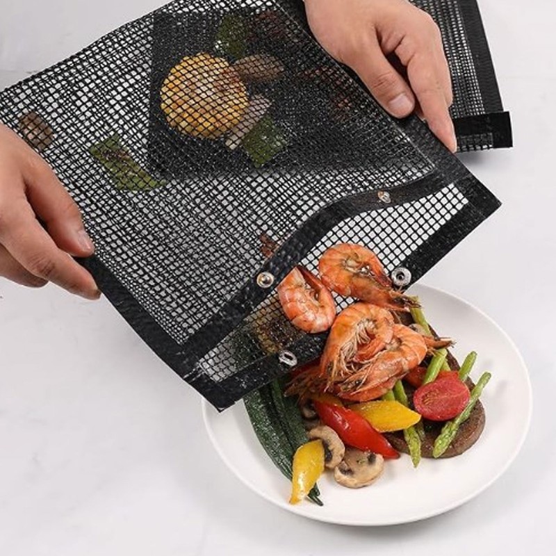 2 Pcs BBQ Mesh Grill Bags Reusable Glass Fibre Heat