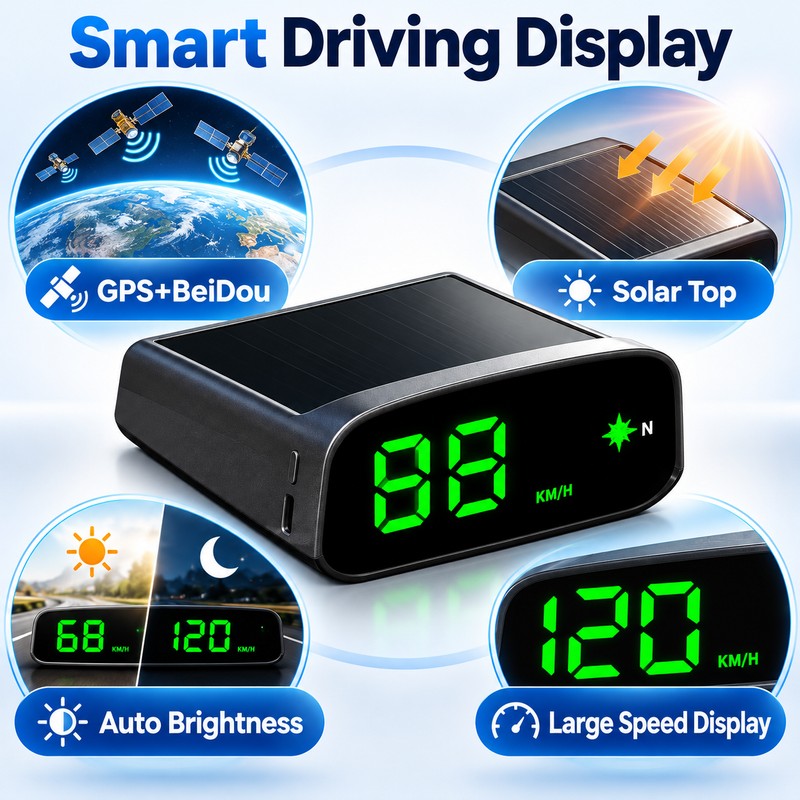 Solar GPS Head-Up Display Car Speedometer with GPS + BeiDou