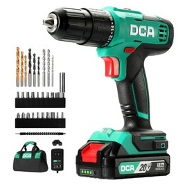 DCA 20V Cordless Hammer Drill Set, 354 In-lbs Torque, 1/2" Keyless Chuck, 22500 IPM, 2 Variable Speeds, 18+1+1 Position, Power Impact drill with 14 Drill/Driver Bits for Brick, Metal, Wood ADJZ2035i13