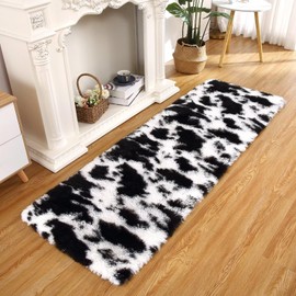 GAOMON Black White Shag Kids Rug 2x6 Modern Tie-Dyed Shag Area Rug Ultra Soft Indoor Fuzzy Floor Carpet Fluffy Plush Rugs for Living Room Bedroom Nursery High Pile Non-Slip Faux Fur Throw Rugs