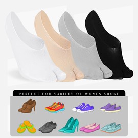 Bencailor 4 Pairs Women No-show Socks Low Cut Japanese Style 2 Toe Split Socks for Flip Flop Sandal(Black, White, Grey, Nude)