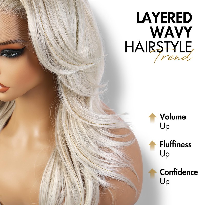 13X6 Lace Front Layered Wavy Wig (Blonde T127)