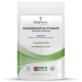 Bodygenix Bodygenix Magnesium Glycinate Capsules - 500mg Anti Inflammatory Improved Sleep Enhanced Mood Energy Muscle Support Bone Health Natural Supplement - 60 Caps 2 Month Supply
