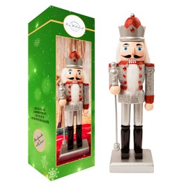 USA SUPREME Traditional Christmas Nutcracker Wooden Soldier 10 inches Decorations Gift – Perfect for Christmas Tree, Table Top, and Holidays Dinner Table Décor (Silver_03)