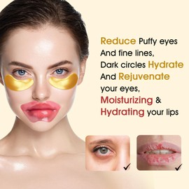 Adofect 40 PCS Under Eye Patches and Lip Mask 24K Gold Eye Mask for Puffy Eyes Collagen Lip Masks and Crystal Eye Mask Reducing Fine Lines for Women and Men (Gold and Pink)