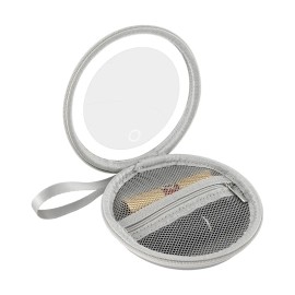 US Overseas Warehouse Portable Mirror Clutch Travel Cosmetic Jewellery Case Round Leather Hard Cosmetic Case With Led Mirrorcolor: Lavender
