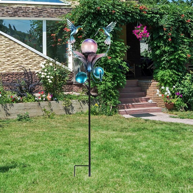 VCUTEKA Solar Lights Outdoor Metal Garden Stake Waterproof Crackle Glass