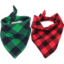 Malier 2 Pack Dog Bandanas Christmas Classic Plaid Pet Bandana Scarf Triangle Bibs Kerchief Set Pet Costume Accessories Decoration for Small Medium Large Dogs Cats Pets (X-Large)