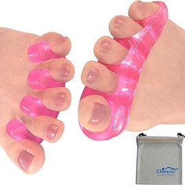Chiroplax Gel Toe Stretchers Separators (2 Pairs w/Pouch) Toe Spacer Spreader for Bunion Relief, Hammer Toes, Toe Straightener (Hot Pink)