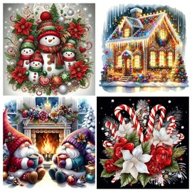 Diamond Art Kits for Adults Beginner, 4 Pack Christmas DIY Modern Diamond Painting Kits 5D Diamond Dots Gem Art Crafts with Tools,Round Full Drill Funny Crafts for Home Wall Decor&Gift-12x12 inch