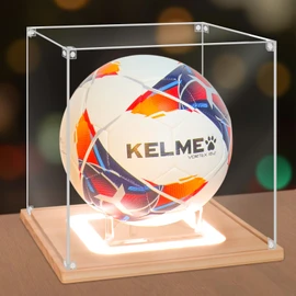 NONEMEY Soccer Display Case with Light, UV Protected Acrylic Soccer Box Full Size with Wood Base, Soccer Display for Autographed Ball Memorabilia Soccer Gifts