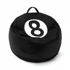 AceOrbit 8 Ball Bean Bag Chair Cover, Prize Gift Plush Toys Organizer, Black PU Leather 8 Ball Stuffed Animal Storage Bean Bag, Billiard Decor for Game Home Dorm Room Living Room (No Filling)