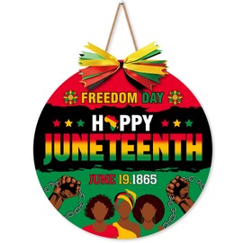 Juneteenth Decorations Juneteenth Door Wreath, Freedom Day Happy Juneteenth Door Decorations Wooden Sign, African American Juneteenth Party Supplies Hanging Door Decor for Porch Front Door