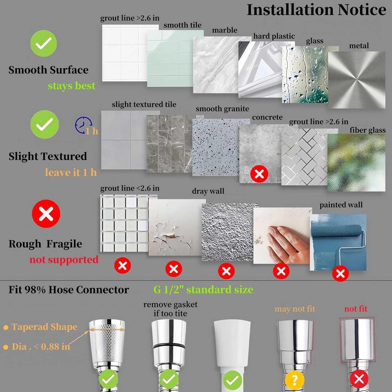 Adjustable Suction Cup Shower Head, Wall Mount Holder for Handheld