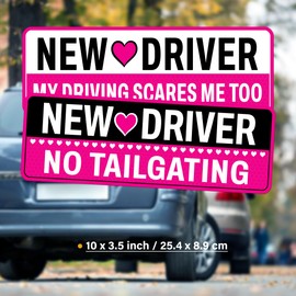 BETANAS Student New Driver Sticker Pack 5 Pieces Vinyl Waterproof UV Printed, 2 Large 3 Small Funny Car Stickers for Girl Men Women Gift Birthday Decals Sign for Cars Windows