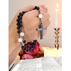 Jovivi Black Obsidian White Turquoise Rosary Beads Necklace Hematite Cross
