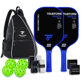 TrueForm Sports Pickleball Paddles Set of 2 – T700 Carbon Fiber – USAPA Approved Lightweight Rackets – 16mm Honeycomb Core for Spin, Control & Power – Textured Surface, Balls, Overgrip & Bag