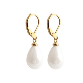 White Teardrop Pearl Small Hoop Earrings Gold Plated Boho Dainty Simulated Shell Pearl Waterdrop Lightweight Leverback Dangle Drop Earrings for Women Minimalist Wedding Bridal Holiday Jewelry Gifts (Gold)
