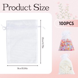 Pack of 100 White Organza Bags, 9 x 12 cm Gift Bags, Jewellery Bags with Drawstring, Small Bags for Filling for Festival, Party and Wedding