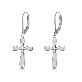 Sterling Silver Cross Earrings Blue Opal Drop Dangle Earrings Hypoallergenic Earrings Jewelry for Women Girls, Sterling Silver, not known,