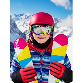 SATINIOR 2 Pairs Kids Waterproof Winter Snow Gloves Ski Gloves for Boy Girl Outdoor Warm Thickening Snowboard Gloves (Dark Blue, Red,8-12 Years)