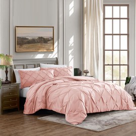 Cathay Home Full/Queen Bedding - Pintuck 3-Piece Comforter and Sham Set - Ultra Soft & All Season Warmth - Rose Blush