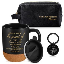 Dandat 3 Thank You Gift for Men Coworker Dad Leather Toiletry Bag Travel May You Be Proud of the Work Sign 15Oz Coffee Cup with Inspirational Keychain for Male Teacher Nurse Coach Staff (Black)