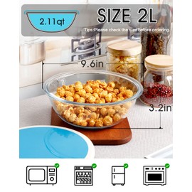NUTRIUPS 2-Quart Large Glass Mixing Bowls with Lids, Salad Bowl with Lid 2-Pieces