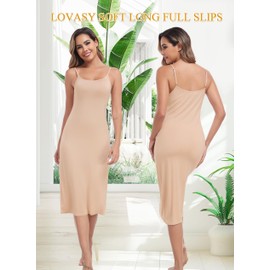 Lovasy Women's Full Slip for Under Dresses Cami Slip Mini Dress Adjustable Straps Basic Long Full Slips Nightgown Nude,Large