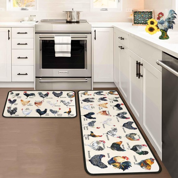 Farmhouse Rooster Kitchen Rugs and Mats Set of 2, Seasonal
