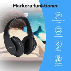 Retekess TA005P Wireless Headphones for TV, Wireless Headphones for TV, Second Generation Earmuffs, Comfortable to Wear, High Resolution Sound Quality, with Headphone Stand, for Families