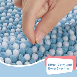 Biscpro Bath Mat Rug Extra Soft and Absorbent Fluffy Striped Chenille,Non Slip Shaggy Bathroom Floor Mat,Machine Washable (Light Blue, 50 x 80 cm)