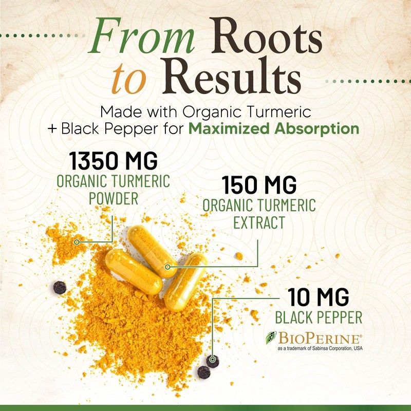 Turmeric Curcumin Supplement 1500mg - Organic Tumeric & BioPerine Black