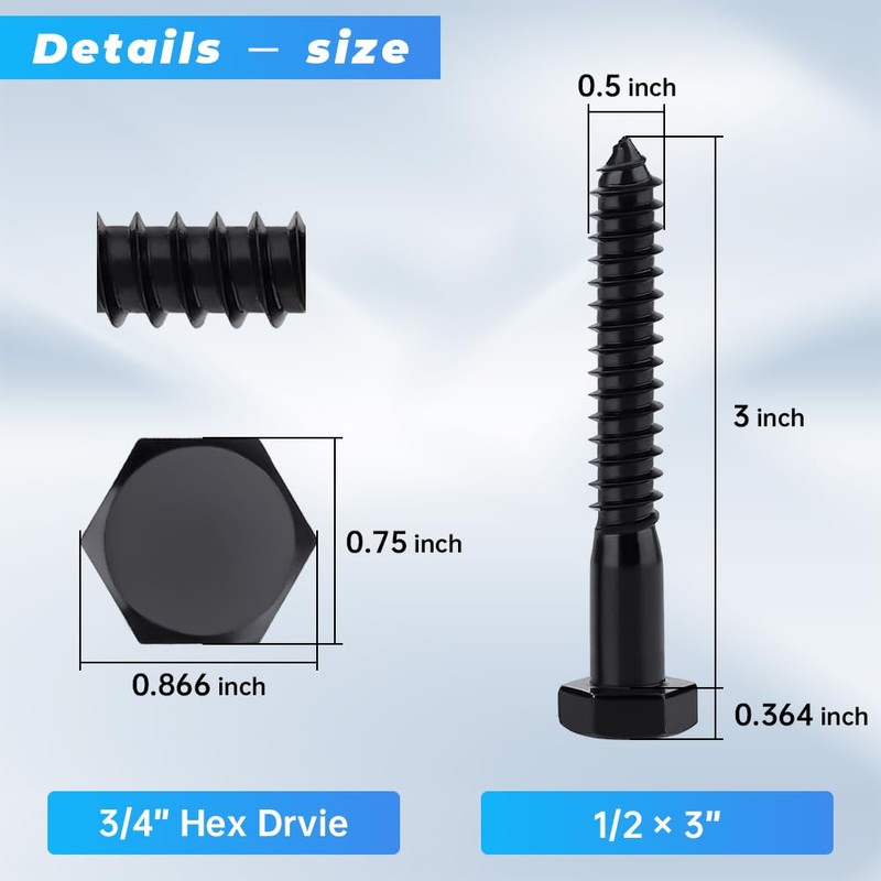 Glvaner 1/2 x 3 inch Stainless Steel Hex Head Lag
