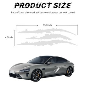 MUQIDA 2PCS Car Claw Mark Stickers, Monster Stripes Scratch Automotive Headlight Decals, Waterproof Vinyl Claw Bumper Decorative Stickers for Cars SUV Truck, Exterior Car Accessories (Silver)