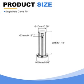 sourcing map 10Pcs M10 x 30mm Single Hole Clevis Pins, 304 Stainless Steel Flat Head Hitch Pins for Trailer Latch, Mechanics Repair, Furniture Installation, Industrial Equipment