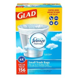 Glad Small Twist-Tie White Trash Bags, Fresh Clean Scent with Febreze Freshness